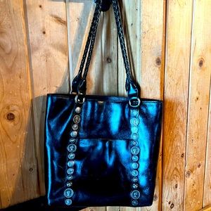 Authentic Patricia Nash large black leather coin tote.